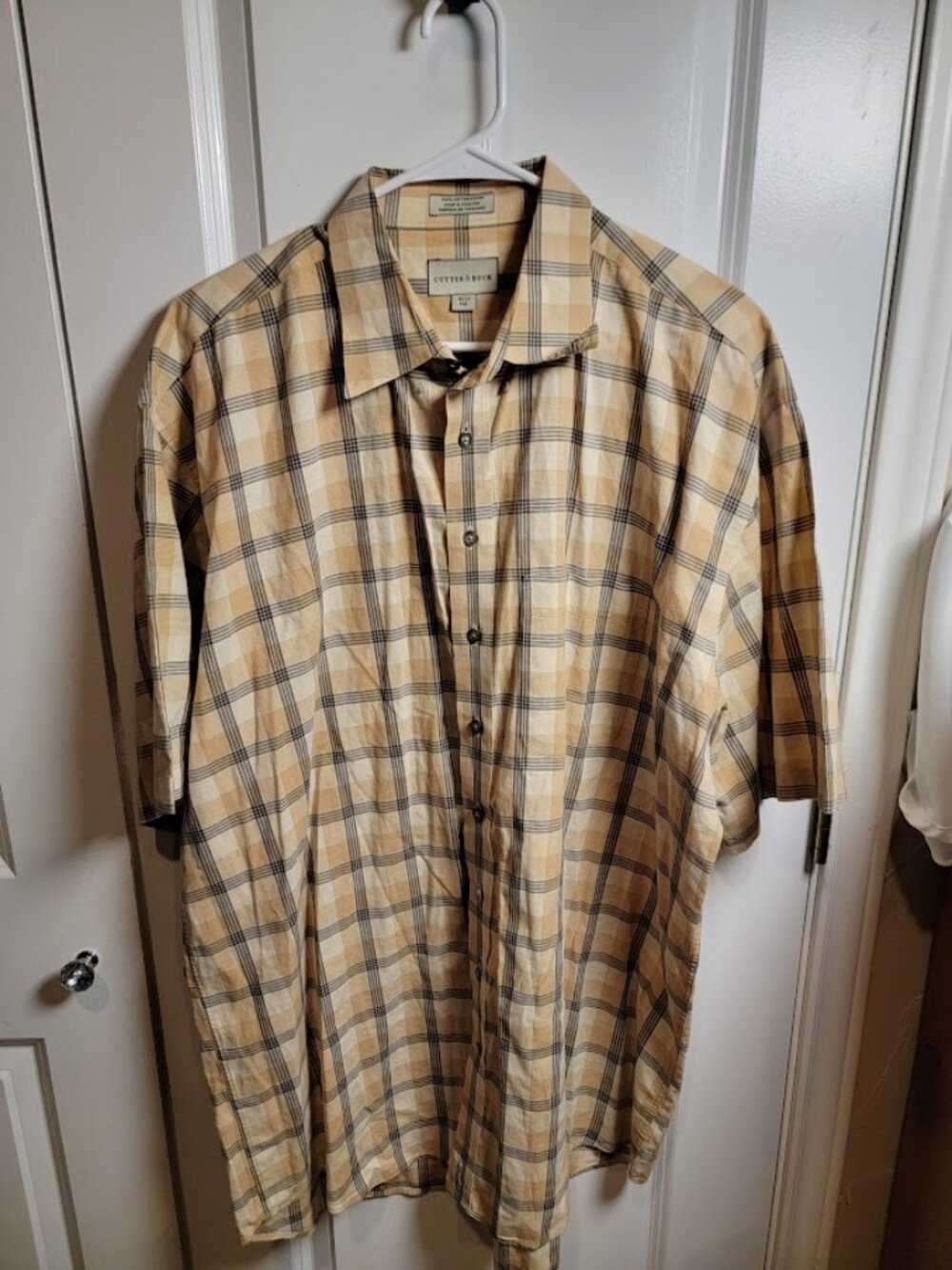 Cutter & Buck Men’s XL Tall Tan Plaid Short Sleeve Cotton Button Up Shirt